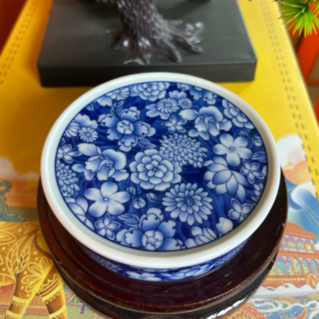 景德镇手工手作釉下彩青花瓷花团锦簇高端陶瓷茶具杯垫盖置壶承