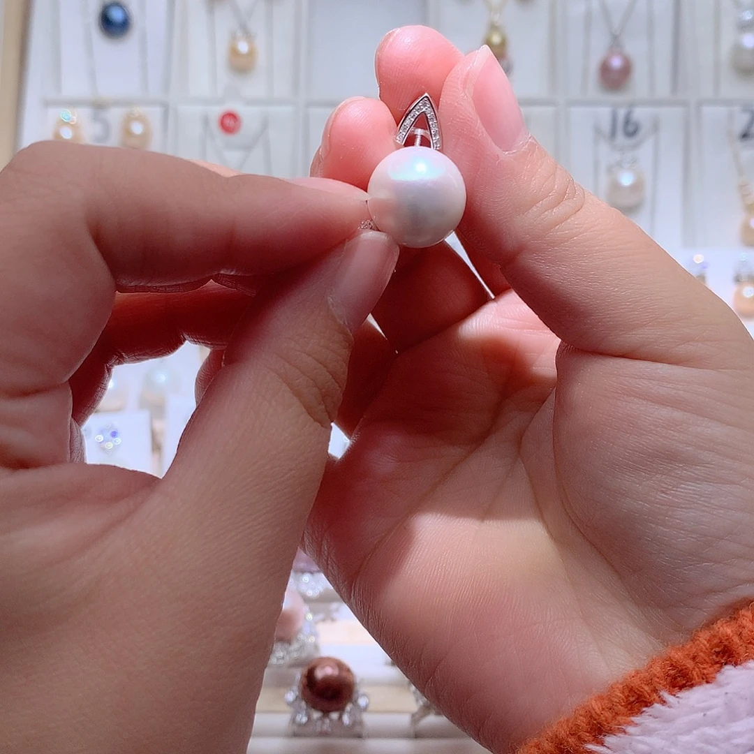 淡水珍珠银S925镶嵌吊坠(赠链)CC14-15mm