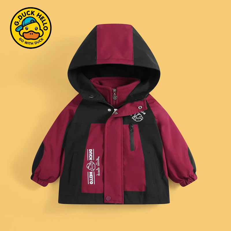 小黄鸭儿童冲锋衣两件套男童秋季套装摇粒绒学院童装连帽上衣新款