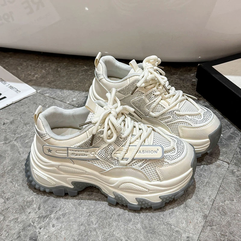 卓诗尼芙妮时尚秋季灰紫色老爹鞋厚底新款夏季超火运动网面休闲鞋