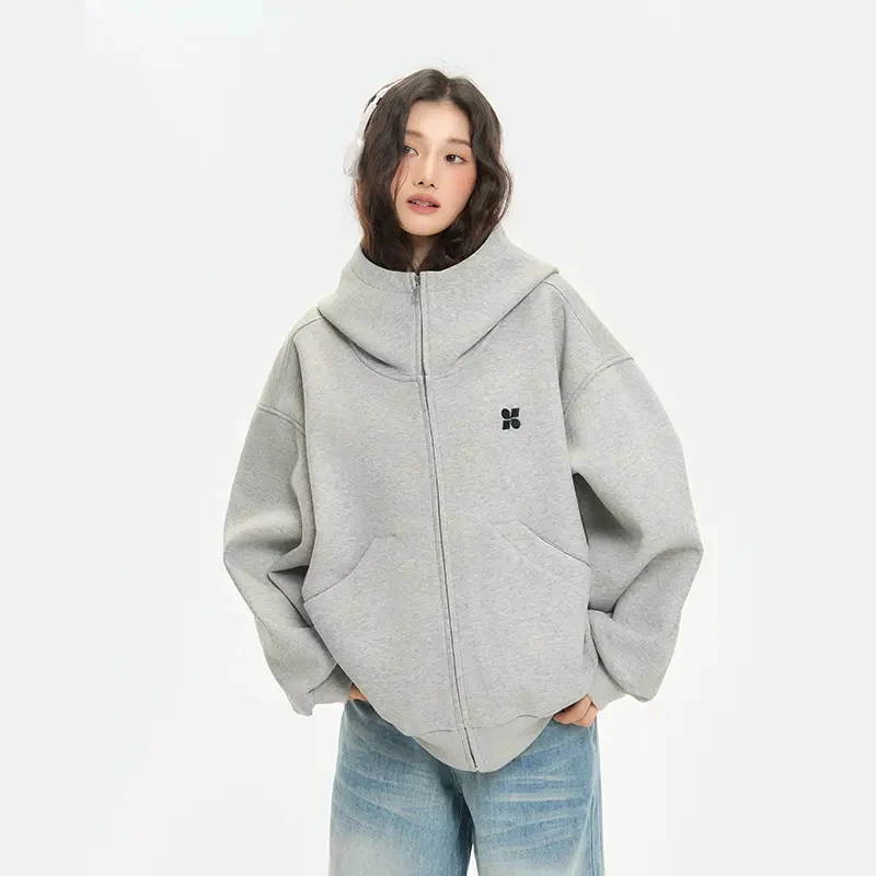 开学季重磅高领开衫空气层卫衣连帽上衣男女秋冬加厚情侣装外套