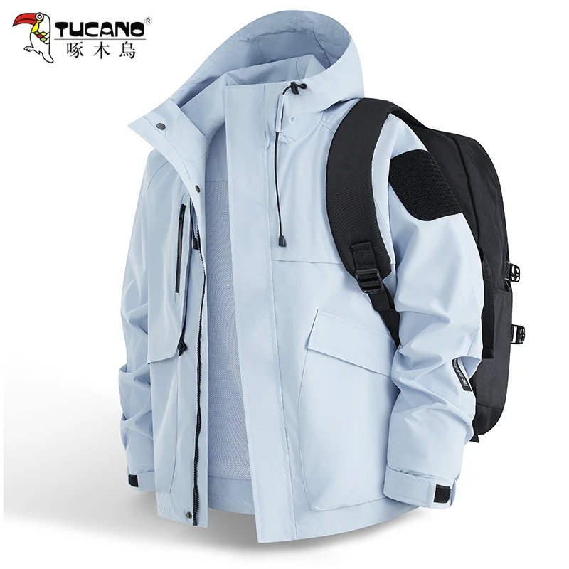 【官方品牌】啄木鳥户外连帽冲锋衣男女同款2025新款春秋骑行登山服