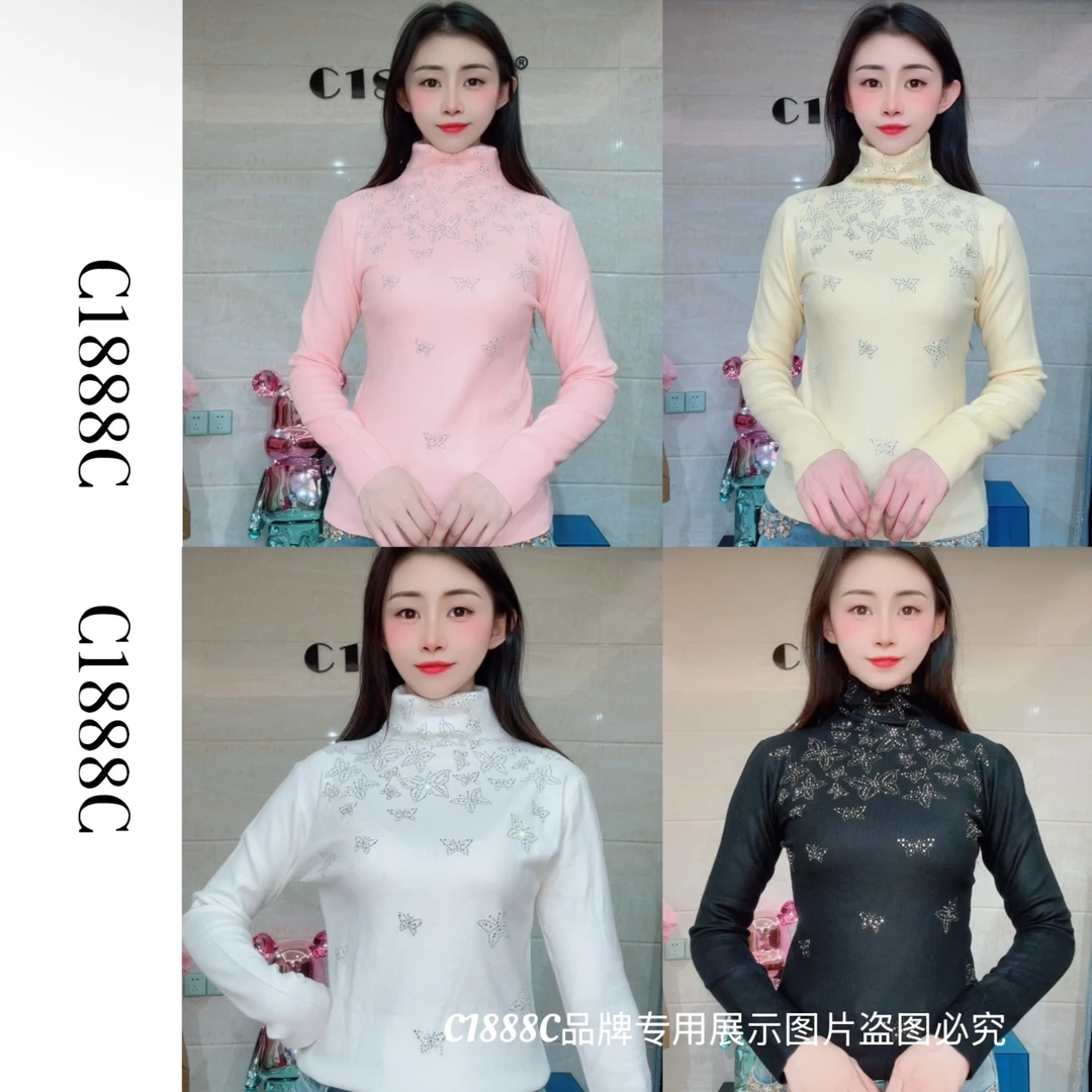 2501#C1888C品牌正品高端定制重工烫钻蝴蝶针织毛衫