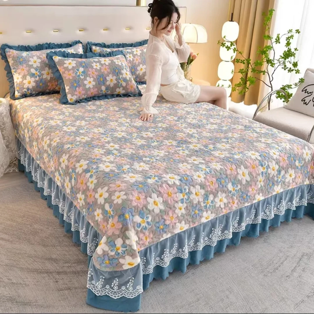 ◇秋冬款蕾丝花边婴儿宝宝绒加厚加绒保暖单床盖F