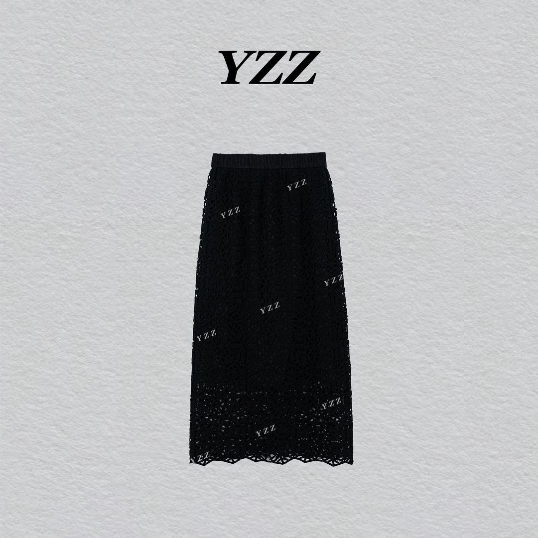 YZZ ““墨池”镂空蕾丝高腰a字裙设计感小众显瘦半裙 810830