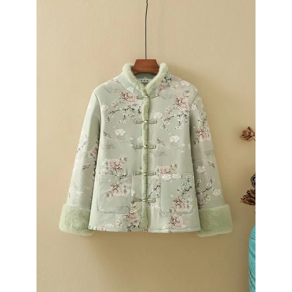 6026款-冬季新款新中式复古盘扣花棉袄..