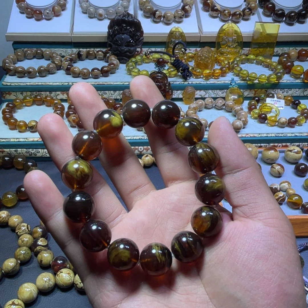 未镶嵌琥珀手串缅甸琥珀暗色系溶洞蜜手串16规格