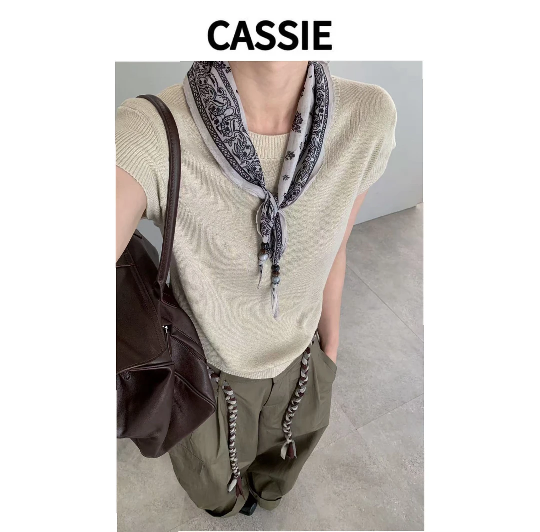 CASSIE休闲风针织衫圆领丝巾针织