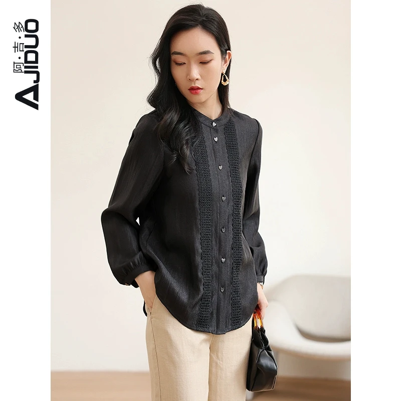 高端气质黑色显瘦长袖衬衫女2025年早春新款上衣时尚百搭女士衬衣