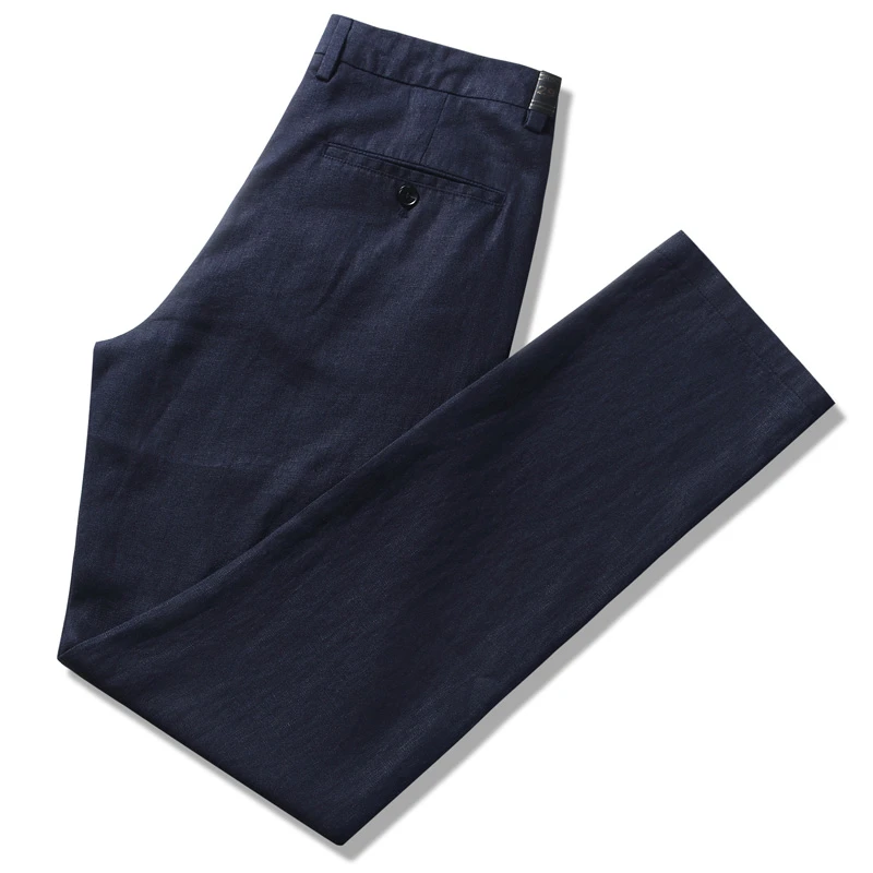100%纯亚麻裤男士高端商务休闲裤夏季薄款宽松直筒麻料长裤子透气