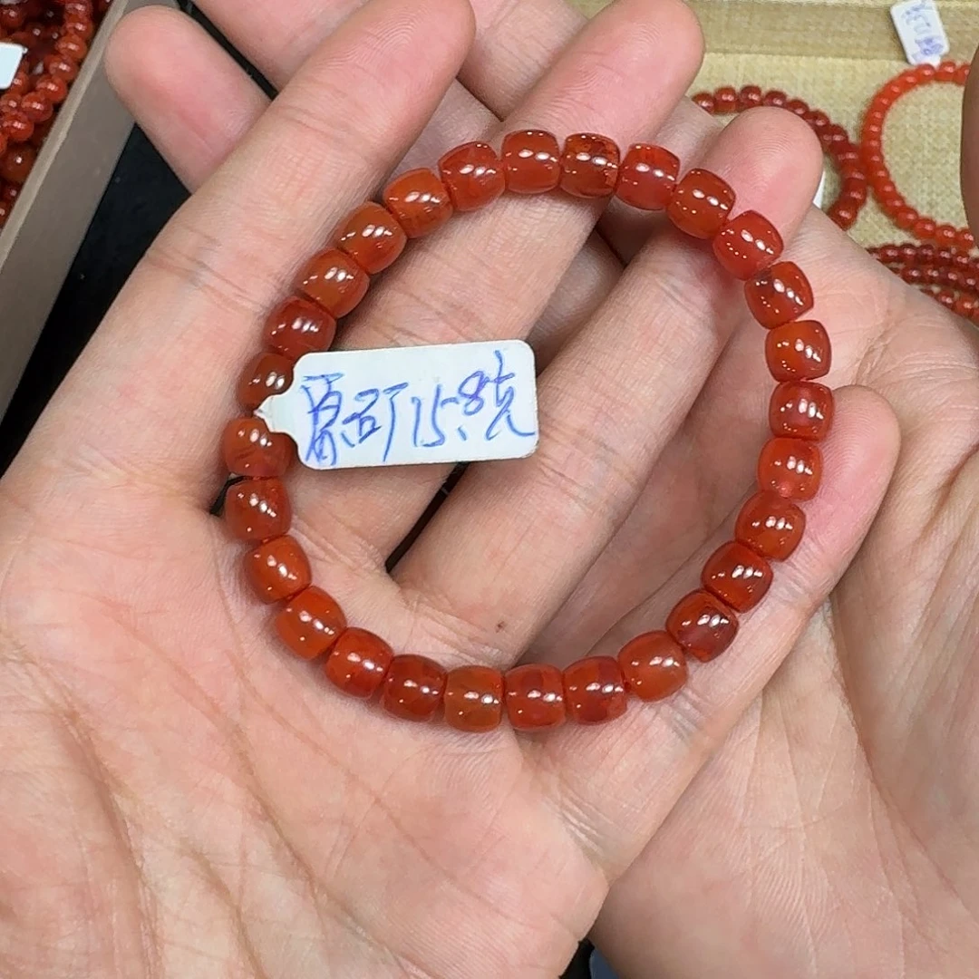 雨***湖南红玛瑙未镶嵌手链原矿南红手串7mm直切火焰纹