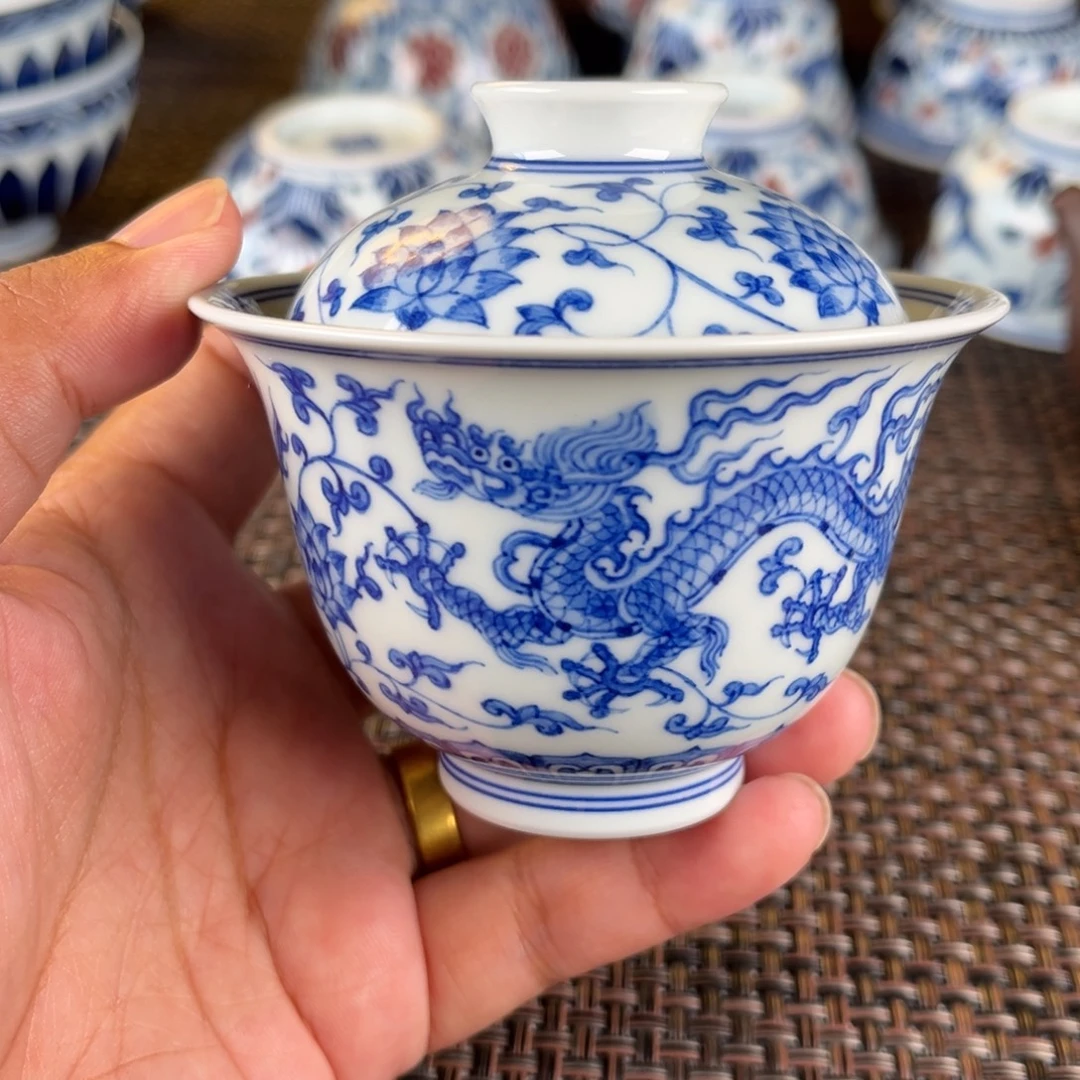瓷片微瑕景德镇陶瓷盖碗