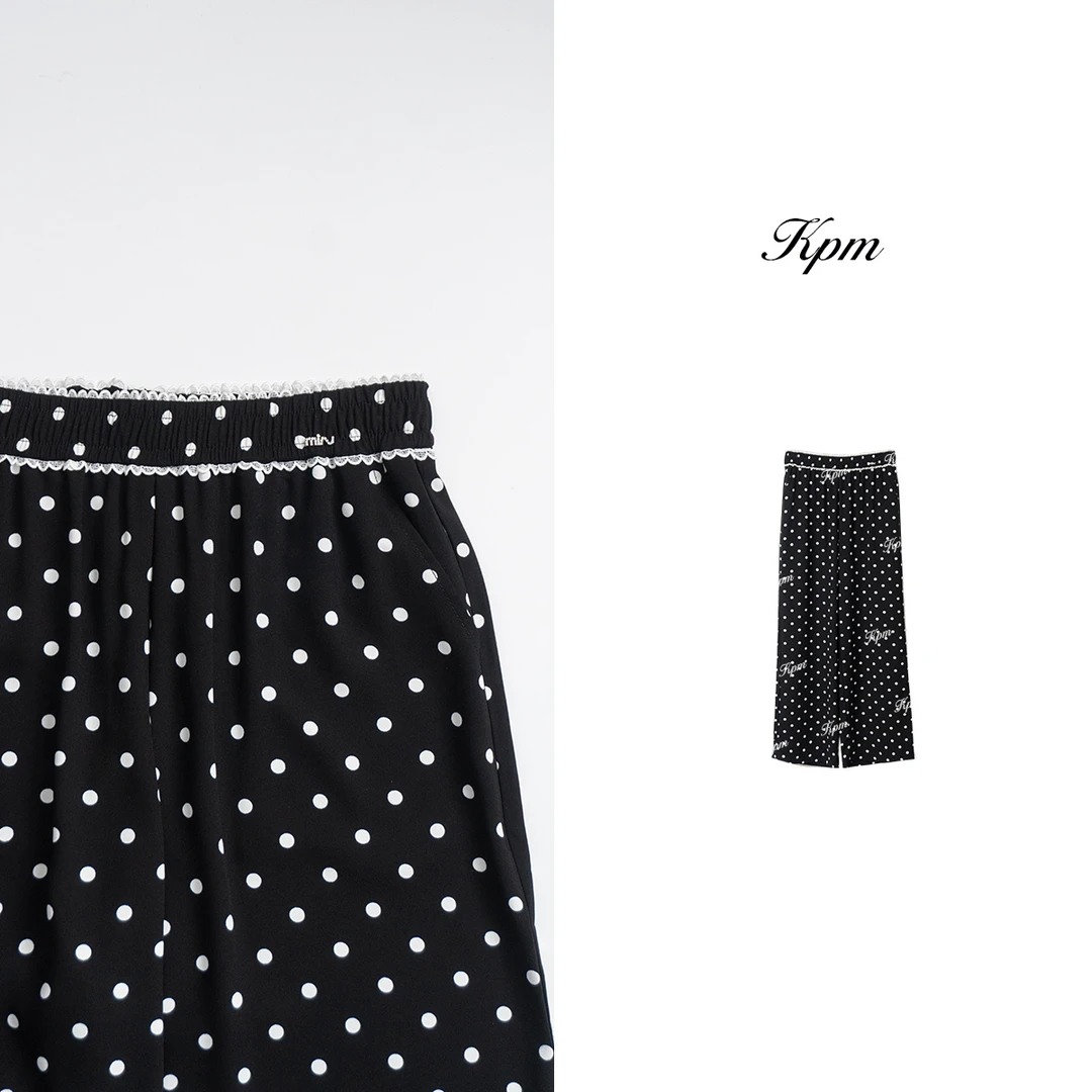 2025春夏新款简约优雅波点休闲裤窄版阔腿裤女垂感显瘦长裤JN7447