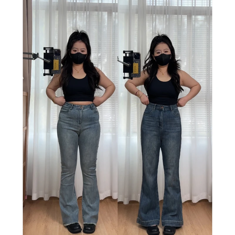 小个子大码喇叭牛仔裤女2025春夏高腰显瘦胖mm百搭弹力微喇裤长裤