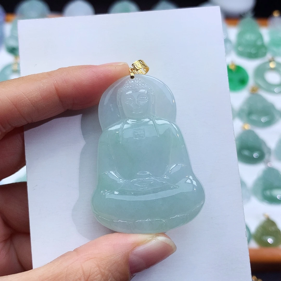 翡翠18K金镶嵌颈饰翡翠吊坠