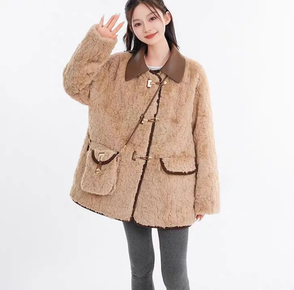 甜美小香风气质—羊羔绒双面羊绒保暖外套大衣【买送高级外套大衣