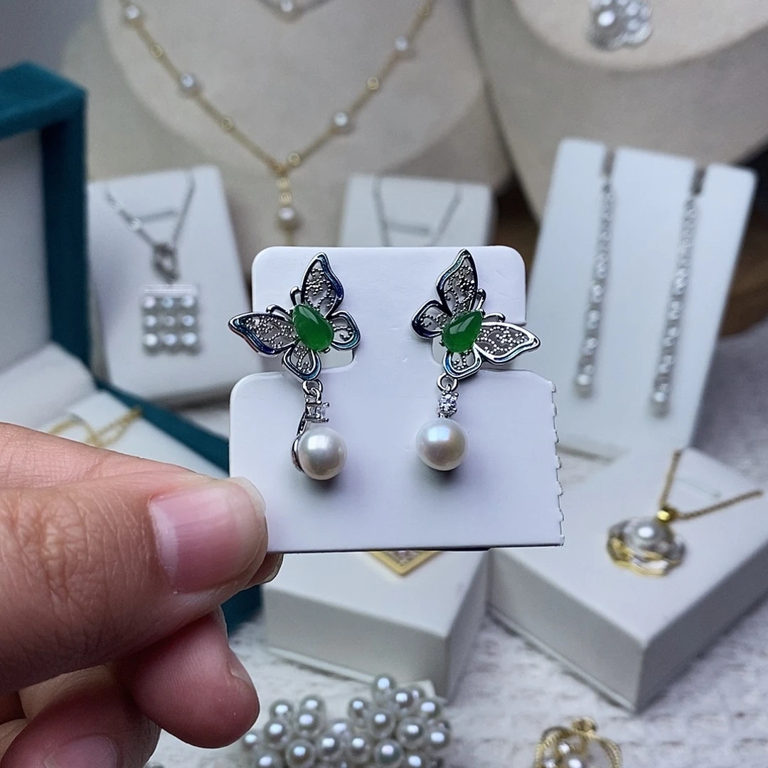 银S925镶嵌耳饰淡水珍珠