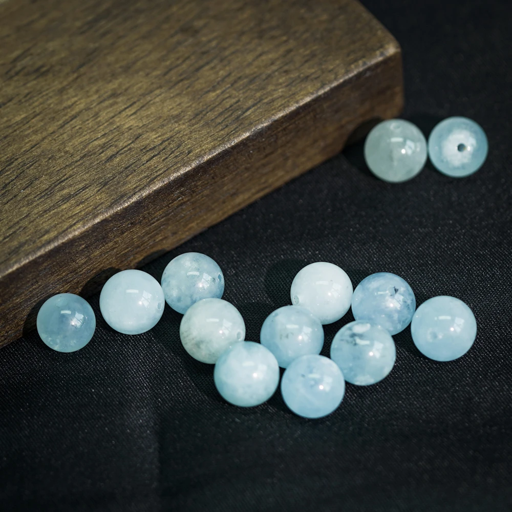 【发1颗】9MM+ 海蓝宝散珠DIY文玩珠宝HLB4