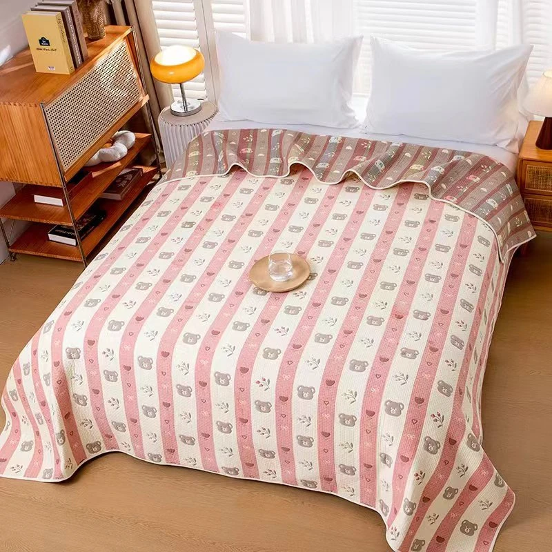【心心熊熊头】220*240cm A类纯棉绉布床盖韩国毯