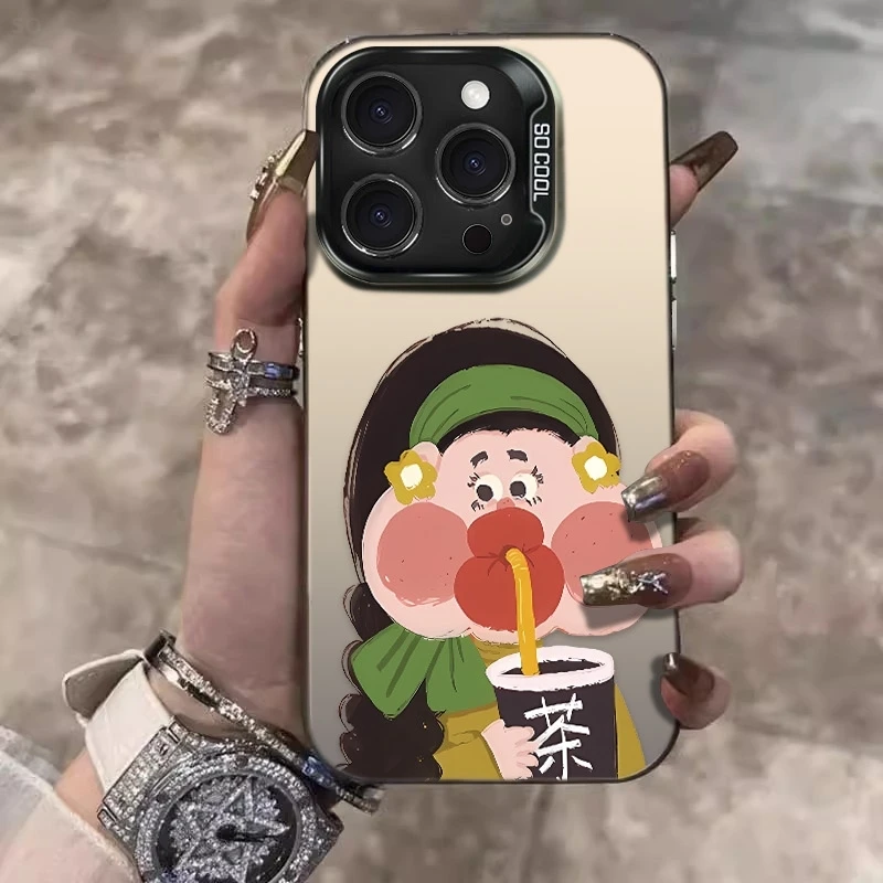 奶茶女孩适用苹果17Promax手机壳iPhone16Pro创意15/14防摔保护套