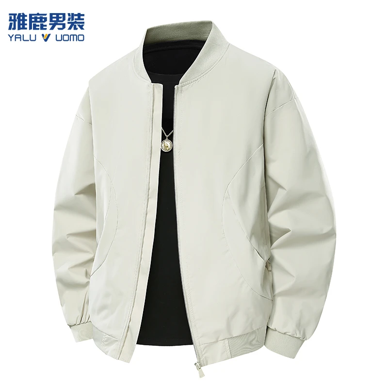 雅鹿男装螺纹领夹克美式防水秋季上衣免烫防污夹克休闲风简约百搭