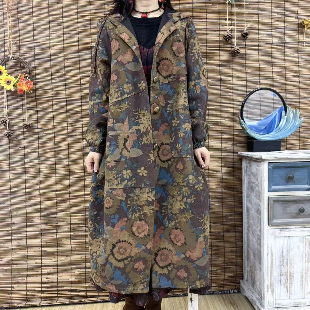 8237夏季新款大码咖底花朵连帽时尚百搭V领气质减龄裙显瘦外套