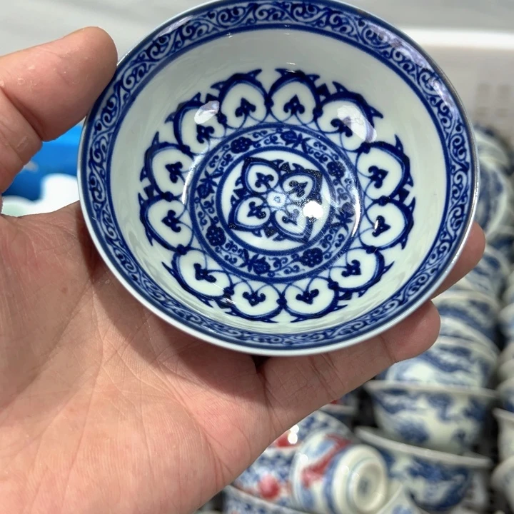 瓷片白青花宝相普洱杯全品