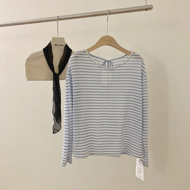 东大门韩系春夏款慵懒风显瘦经典撞色条纹百搭减龄休闲T恤2690