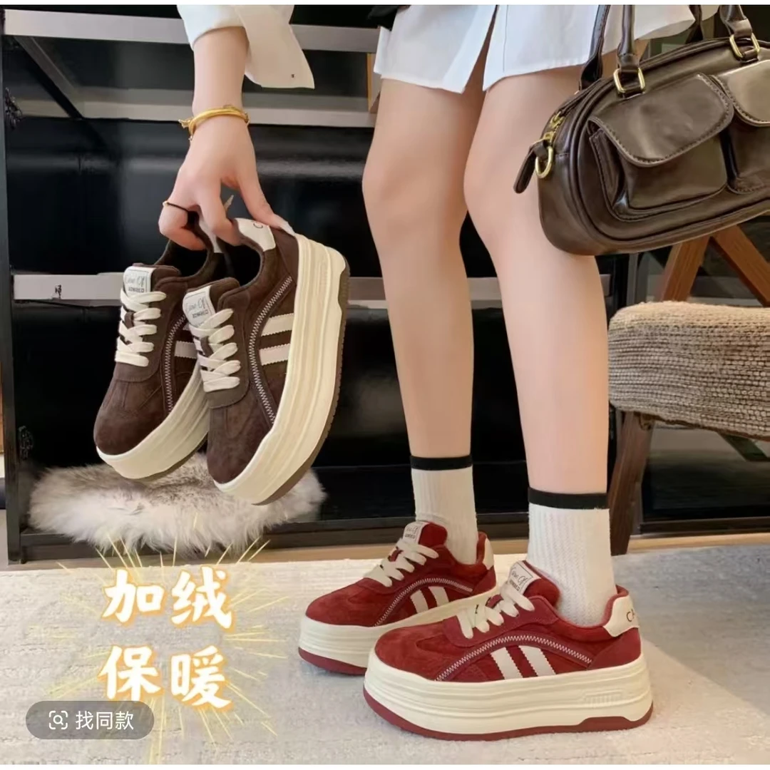复古软皮厚底德训冬加绒休 闲学院阿甘鞋风板88518-1