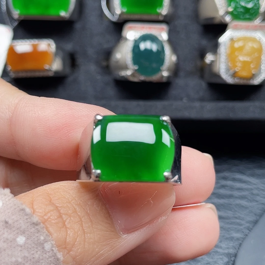 银S925镶嵌戒指翡翠天然a货没运费险2892