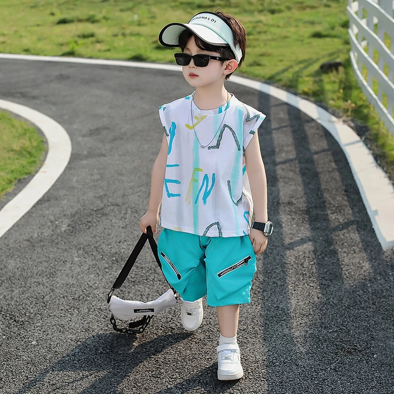 男童夏装背心套装2025新款儿童夏季休闲衣服男孩宝宝潮酷痞帅童装