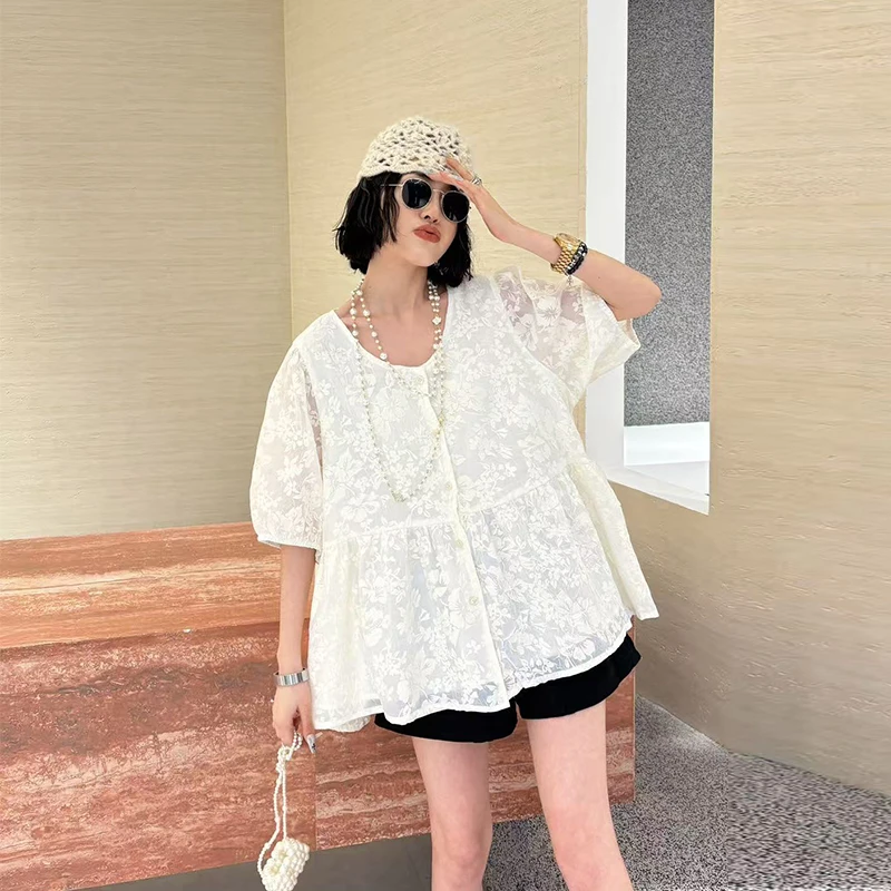 大码女装短袖衬衫加大加宽女上衣胖mm显瘦遮肉洋气遮肚子夏季新款