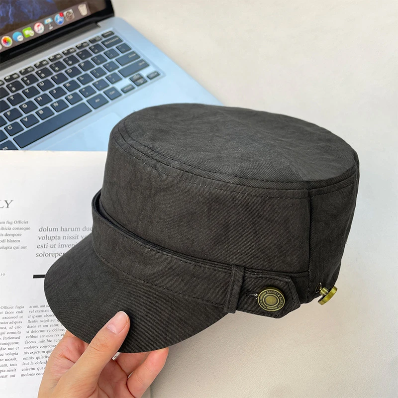 水洗做旧平顶鸭舌帽子女秋冬日系复古显脸小贝雷帽个性百搭报童帽