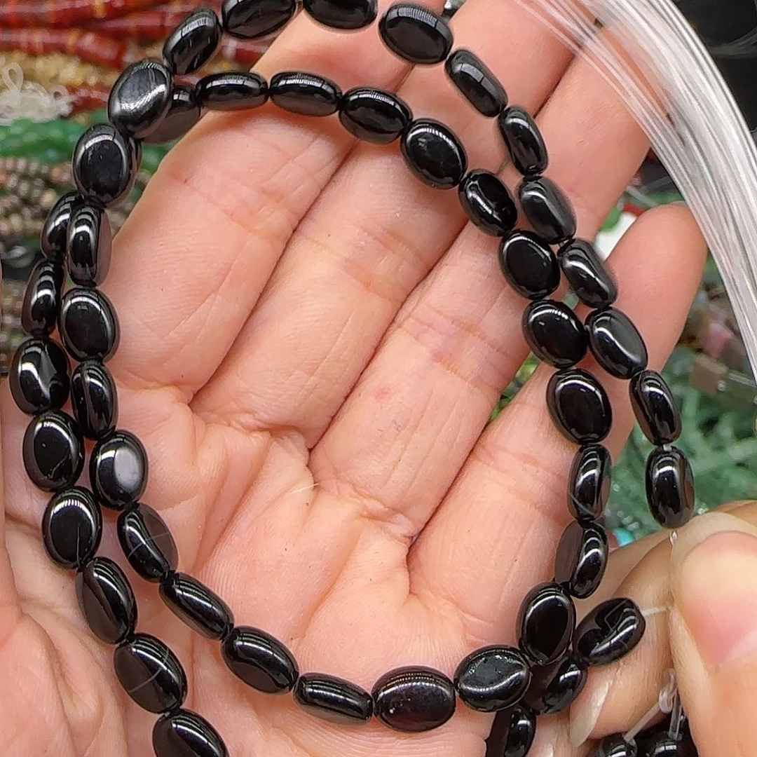 玛瑙/玉髓合金珠宝半成品黑玛瑙圆饼6mm一条