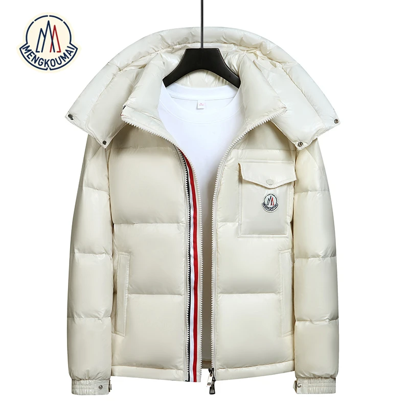 蒙口迈彩虹条羽绒服男女短款2025冬季新款加厚保暖黑金鹅绒服外套