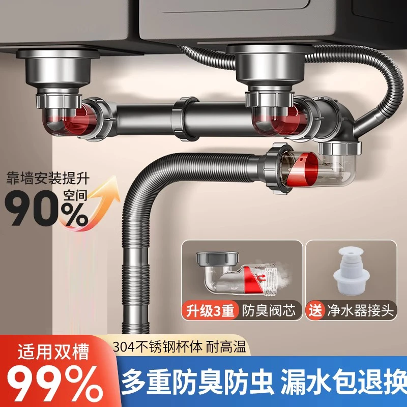 厨房水槽洗菜盆下水管配件洗碗水池排水管下水器套装通用防臭管子