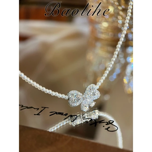 镀白金 冰川蝴蝶结 闪闪女款轻奢小众项链Y32