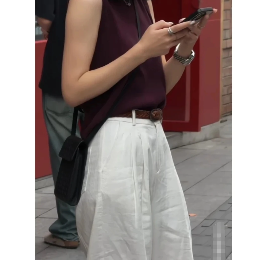 坎肩纯色上衣修身裤子阔脚百搭时尚休闲