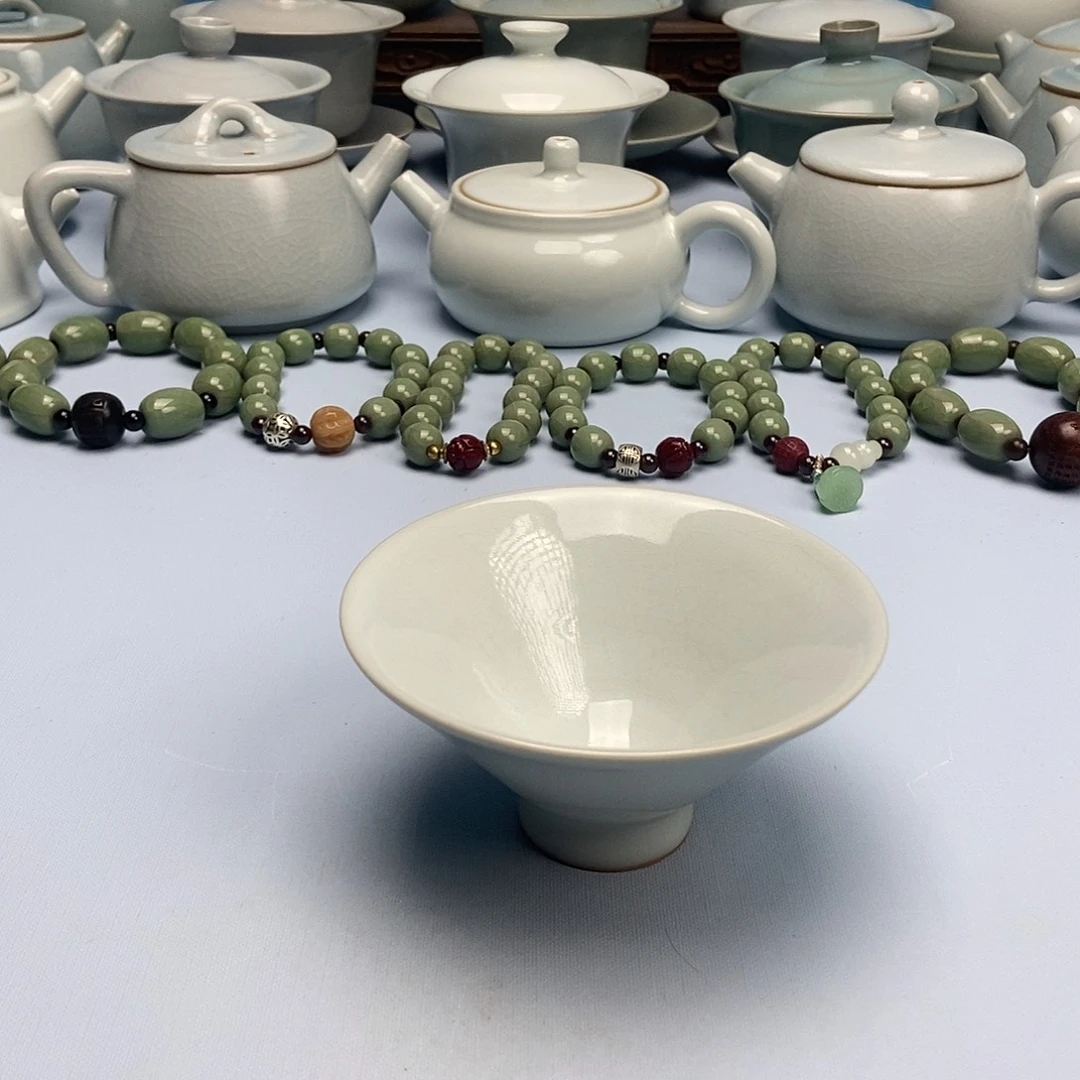 杯微瑕月白斗笠杯原矿原釉原产地