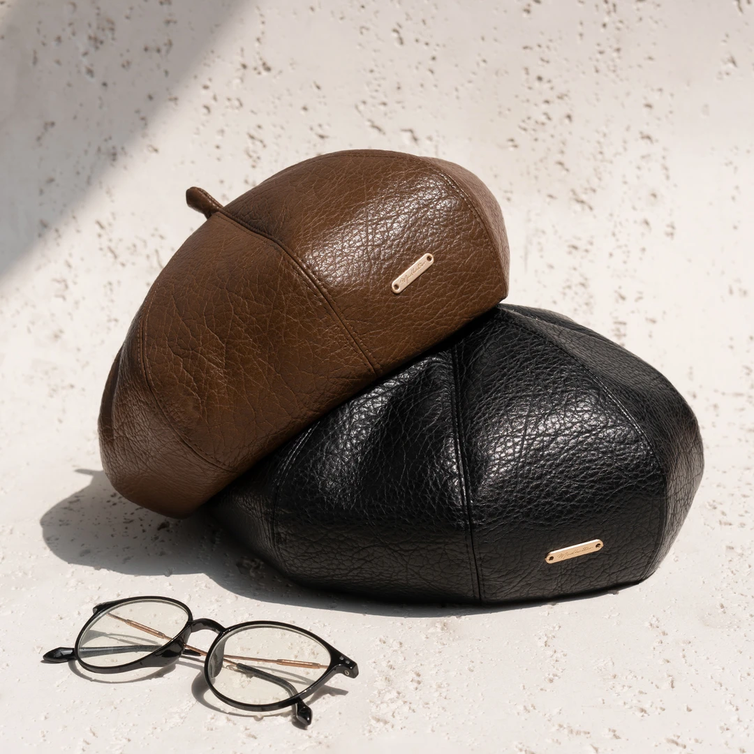 疯帽子 25秋冬新款复古休闲皮质贝雷帽显脸小时尚百搭八角帽子女