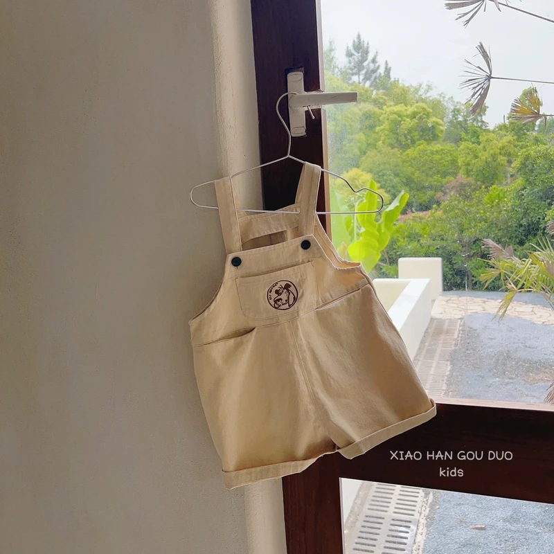 韩小小2023新款高颜值夏季儿童韩版米白色夏款五分背带裤