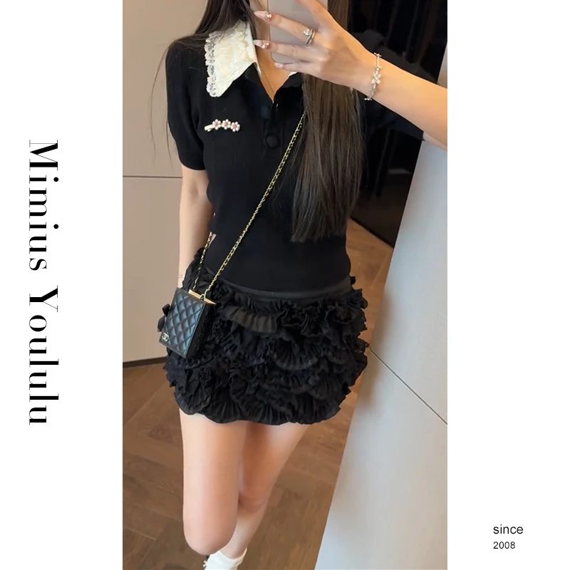 【mimius】&七七 浪漫立体褶领短袖上衣（含发夹领子可拆） WG02059