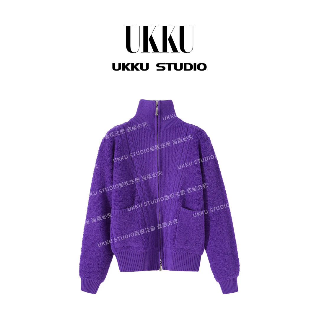 尧尧【UKKUSKUDIO】秋冬新款百搭设计感花边气质开衫毛衣315228