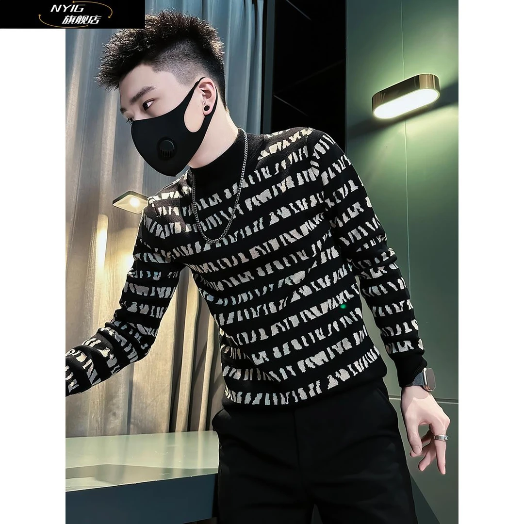 NYIG秋冬季炸街毛衣男款高级感针织衫2025新款潮流紧身内搭打底衫