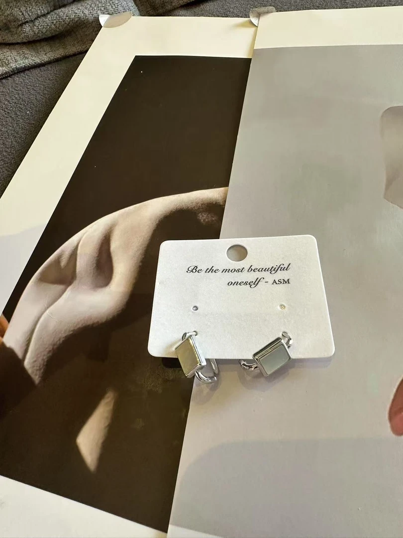 钛钢耳饰 【小胖家】设计感小方块耳圈耳钉