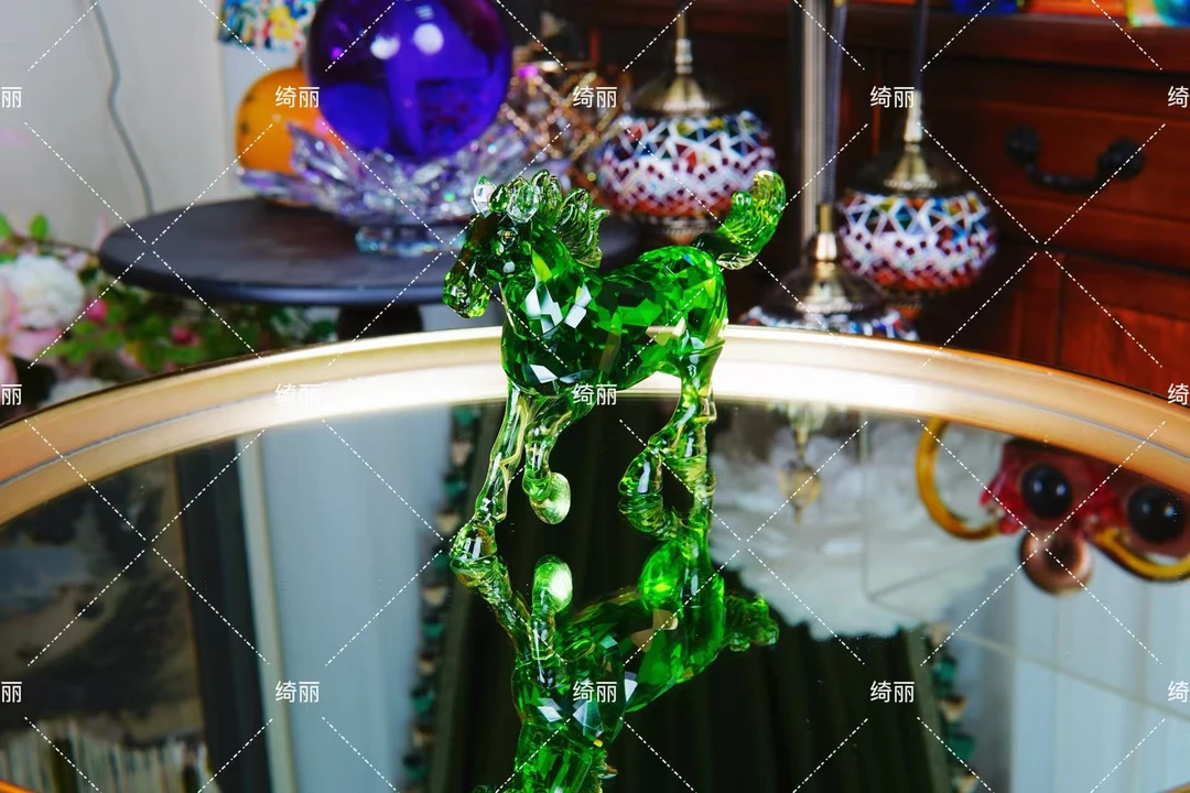 水晶十二生肖绿色马摆件家居装饰品桌面摆件动物模型生日礼物