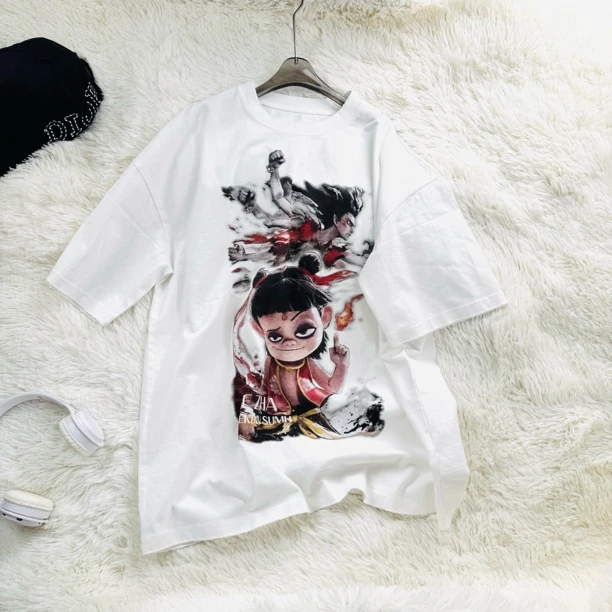 夏季中大童619卡通哪吒潮牌大动漫半袖