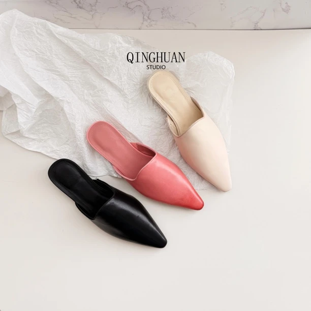 【清欢】极简高级擦色尖头穆勒 | 真皮百搭舒适轻奢女鞋 | 3cm