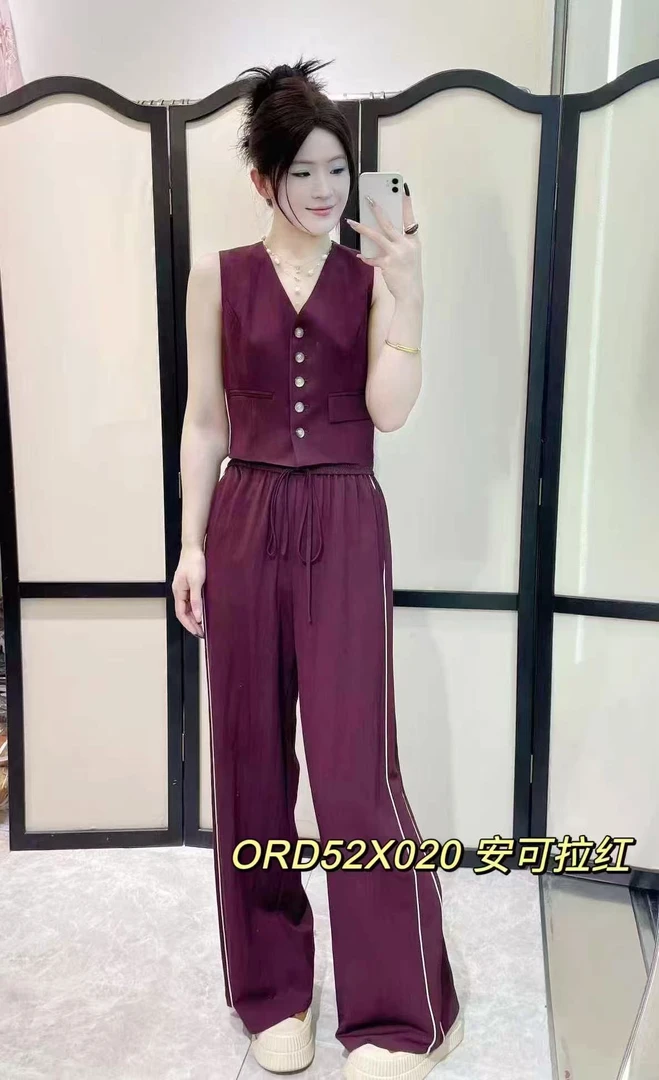 【T1658】时尚V领马甲休闲显瘦阔腿俩件套裤装夏装