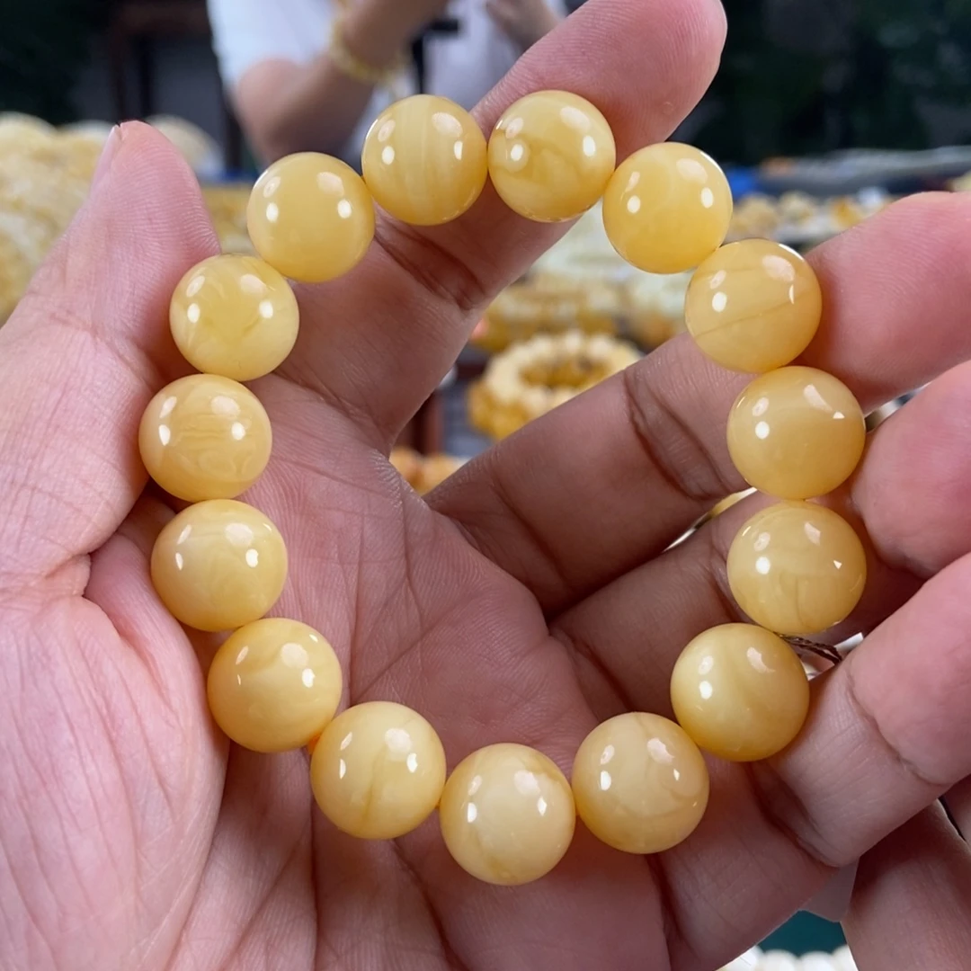 琥珀未镶嵌珠宝奇石13+白花蜡手串21.7